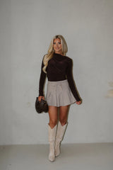 Plaid Waist Tie Mini Skirt-Taupe Multi
