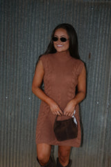 Rori Cable Knit Mini Dress-Burnt Brown