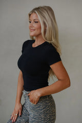 Seamless Short Sleeve Top-Black