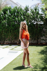 Beaded Accent Cowl Top-Orange