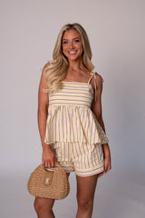 Carlie Striped Shorts Set-Lemon