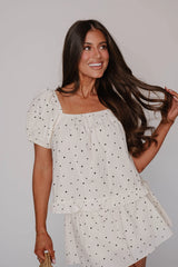 Arlo Puff Sleeve Top-Ivory/Black