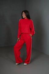 Piper Scuba Pants Set-Red/Cream