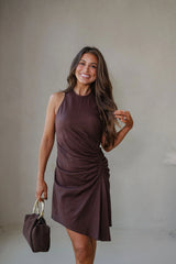 Palmer Ruched Mini Dress-Chocolate
