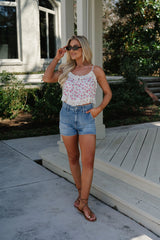Victoria Lace Trim Top-Pink Floral