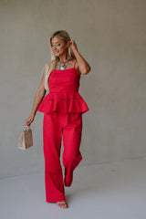Linen Tube Pants Set-Red