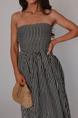 Cammie Striped Midi Dress-Black