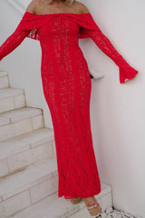 Della Lace Maxi Dress-Red/Nude