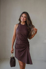 Palmer Ruched Mini Dress-Chocolate