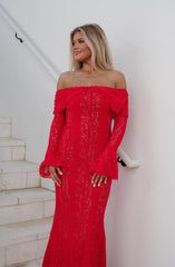 Della Lace Maxi Dress-Red/Nude