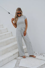 Jenna Striped Pants Set-Grey/Cream