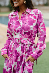 Isabella Floral Midi Dress-Ivory/Fuchsia