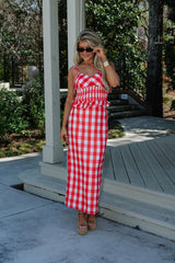Collier Gingham Skirt Set-Red/White