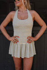 Anna Striped Halter Mini Dress-Yellow