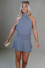 Margot Halter Backless Mini Dress-Navy