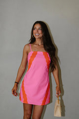 Scallop Lace Trim Linen Mini Dress