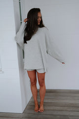 Arrington Striped Shorts-Heather Grey