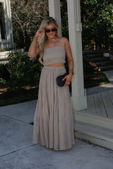 Jenni Tiered Skirt Set-Taupe