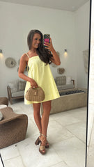 Ellis Contrast Stitch Mini Dress-Yellow
