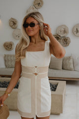 Mika Stitch Mini Dress-Cream
