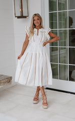 Lorie Poplin Midi Dress-Off White