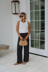 Polka Dot Satin Pants-Black