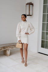 Embroidered Mini Skirt Set-Cream
