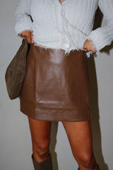 Dalton Leather Mini Skirt-Brown