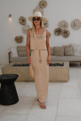 Satin Maxi Skirt Set-Bronze