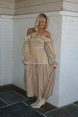 OTS Striped Maxi Dress-Brown/Ivory