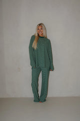 Nora Striped Fleece Oversized Top-Green