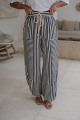 Striped Parachute Pants-Blue