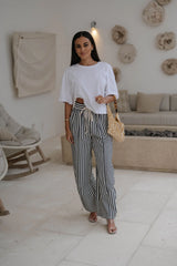 Striped Parachute Pants-Blue