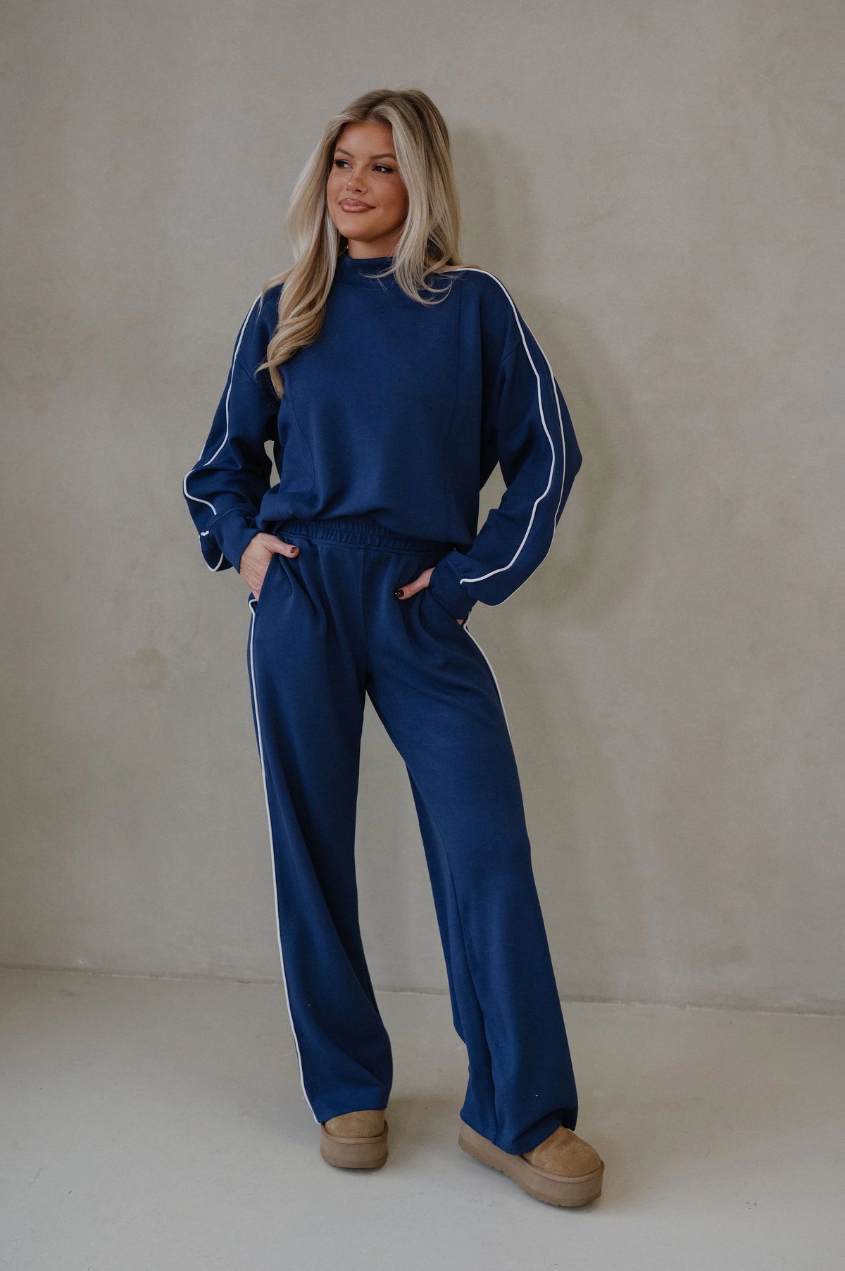 Piper Scuba Pants Set-Navy/Cream