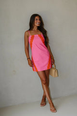 Scallop Lace Trim Linen Mini Dress