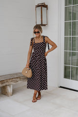 Serena Polka Dot Midi Dress-Brown