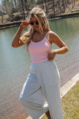 Ribbed Padded Tank Top-Powder Pink