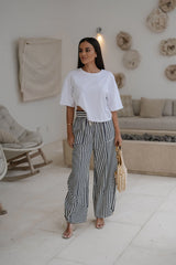 Striped Parachute Pants-Blue
