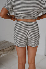 Miah Stripe Knit Shorts Set-Ecru/Black