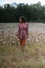 Wren Plaid Ruffle Mini Dress-Red
